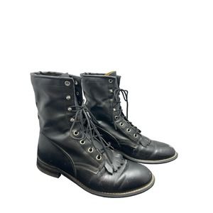 Black Western Lace Up Boots with Fringe Size 8